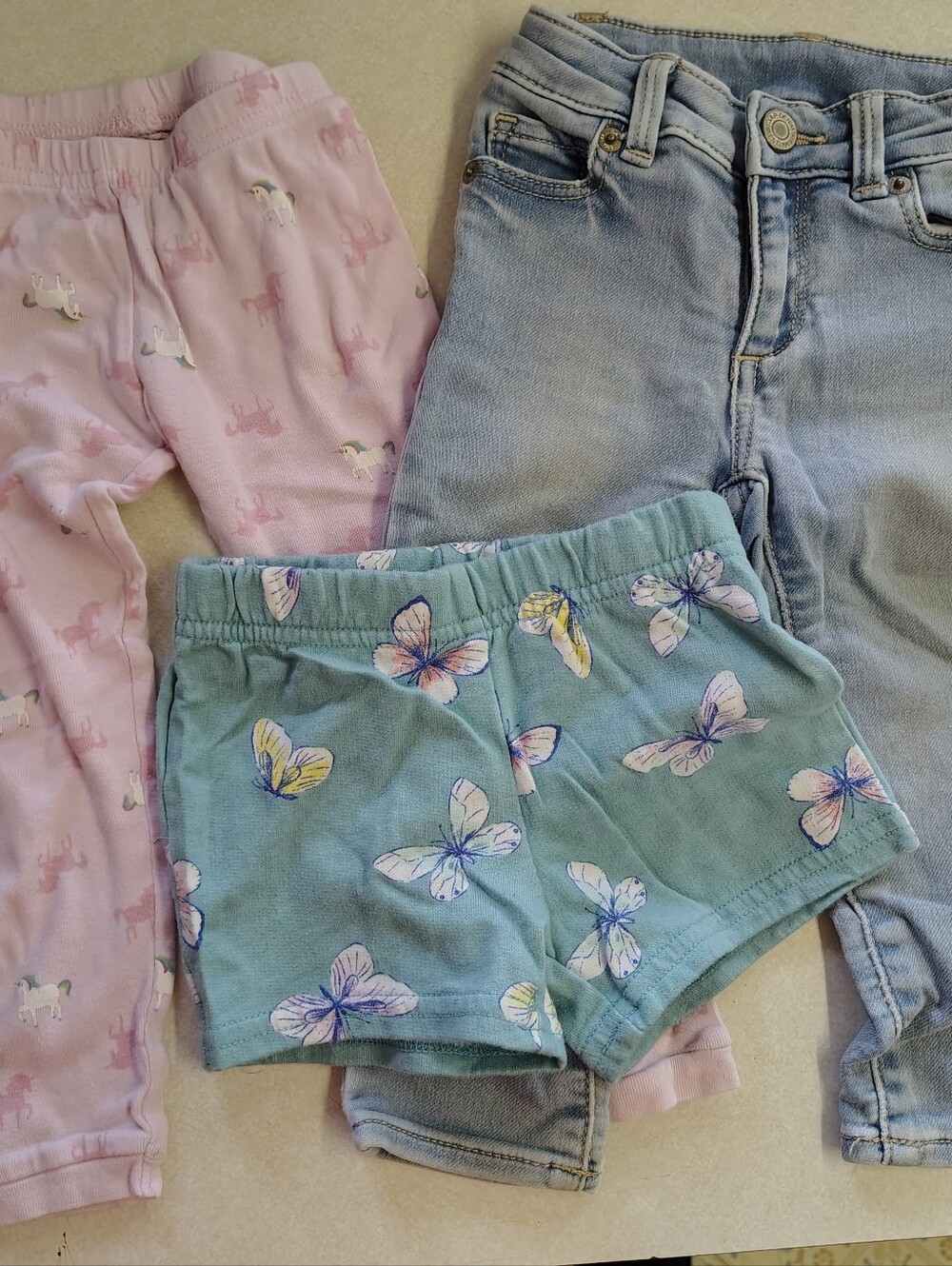 Baby Girls 2T Pants Shorts Bundle Gap Unicorn, Butterflies, Faded Jeans